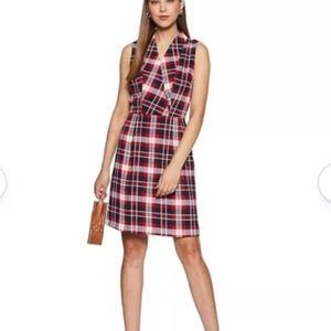 TOMMY HILFIGER plaid red, white, & navy blue dress, size 0